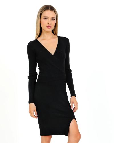 Μίντι πλεκτό φόρεμα μαύρο